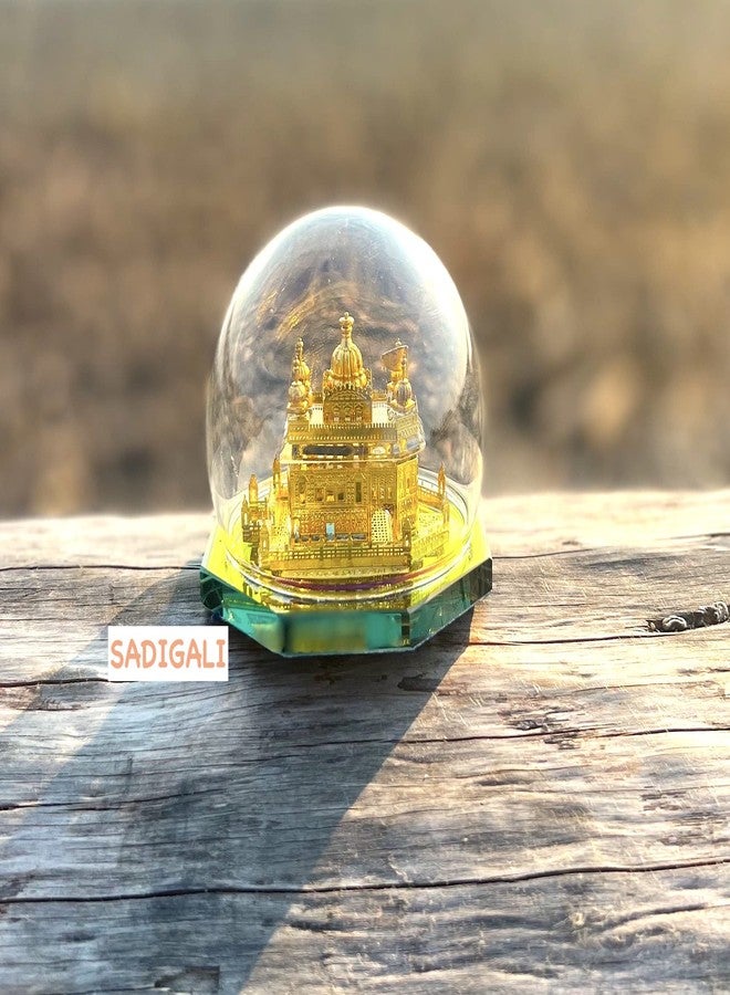 TEYRAH Golden Temple 24K Gold Plated Model Round 9cm Size Miniature Sri Harmandir Sahib Idol Sikh Temple in Amritsar for Home Decor Car Decor Diwali Gift Punjabi New House Gift - Image 4